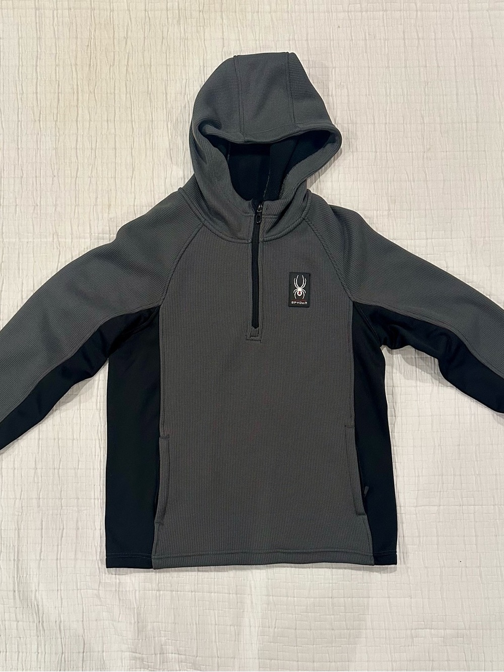 Spyder Men's Gray and Black Hooded Quarter-Zip Pullover Med